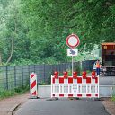 traffic sign, barrier, Falkensteiner Ufer
