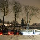 tree, snow, night, trailer, car, street lamp, Falkensteiner Ufer