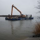 Elbe, reed, excavator, pontoon