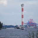lighthouse, container crane, Elbe