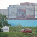 car, container ship
