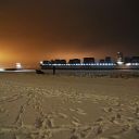 beach, Elbe, snow, night, ship, shipwreck, container ship