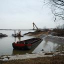 Elbe, excavator, pontoon, barge
