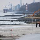 beach, Elbe, Falkensteiner Ufer, ship, jetty, excavator, lighthouse, dockside crane, pontoon