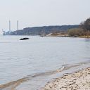 beach, Elbe, sailboat, shipwreck, coal power station, buoy