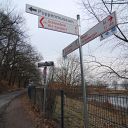 sign, Falkensteiner Ufer, water basin, traffic sign, fence, place-name sign